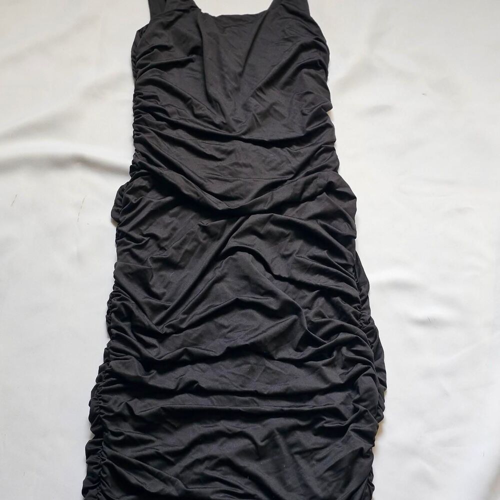 Women's Ruched Bodycon Black Dress NWOT